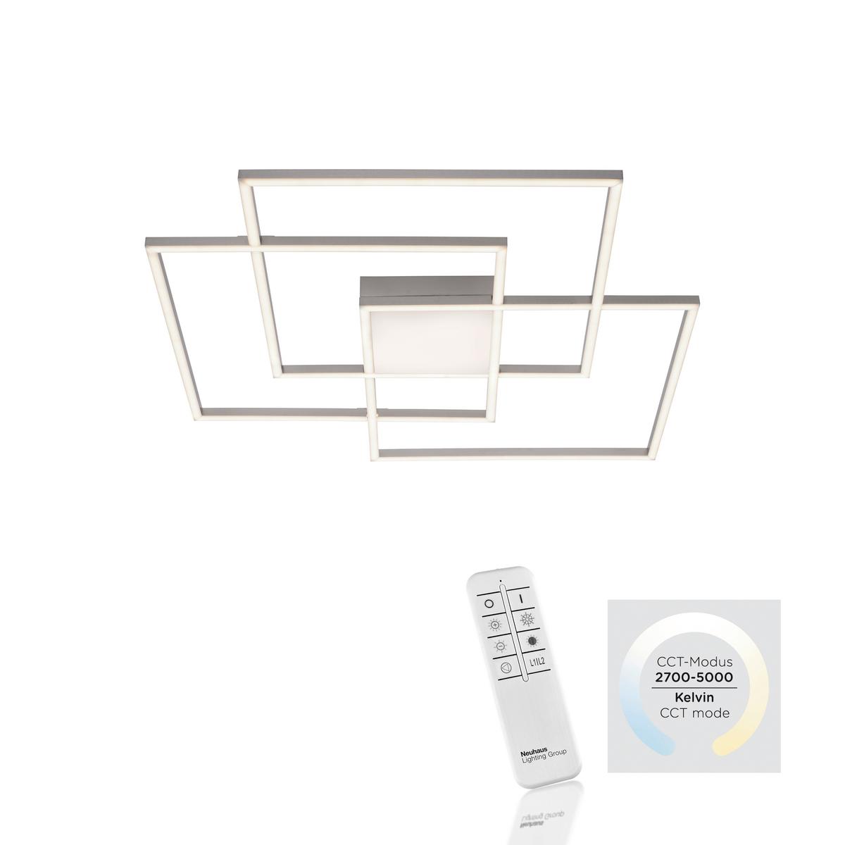 LED-Deckenleuchte Asmin L: 75 cm dimmbar mit Schalter - Silberfarben, Design, Kunststoff/Metall (75/75/6cm)