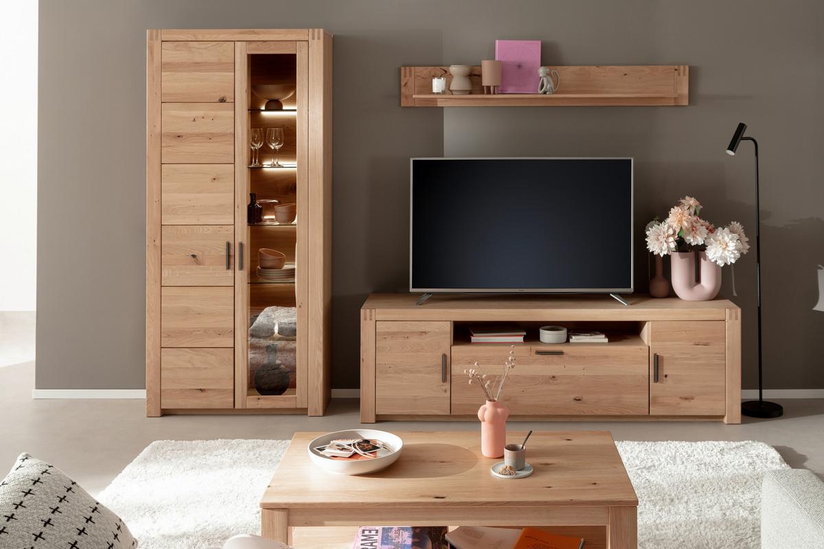 Wohnwand Prag - Eichefarben, Design, Glas/Holz (283/203/50cm) - Livetastic