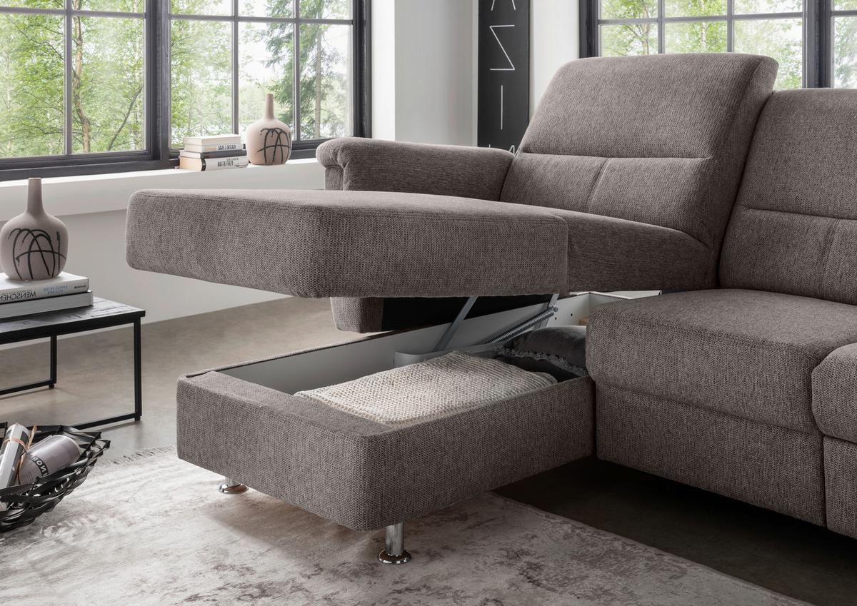 Ecksofa Mit Stauraum Parole Graubraun Chenille - Chromfarben/Graubraun, MODERN, Textil (165/231cm) - Livetastic