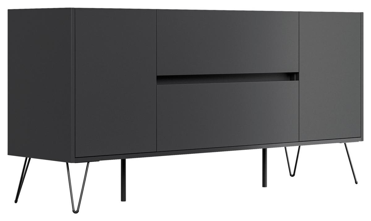 Sideboard Posseik Industrial Graphitfarben B: 155 cm - Schwarz/Graphitfarben, Design, Holzwerkstoff (155/75,8/42cm) - P & B