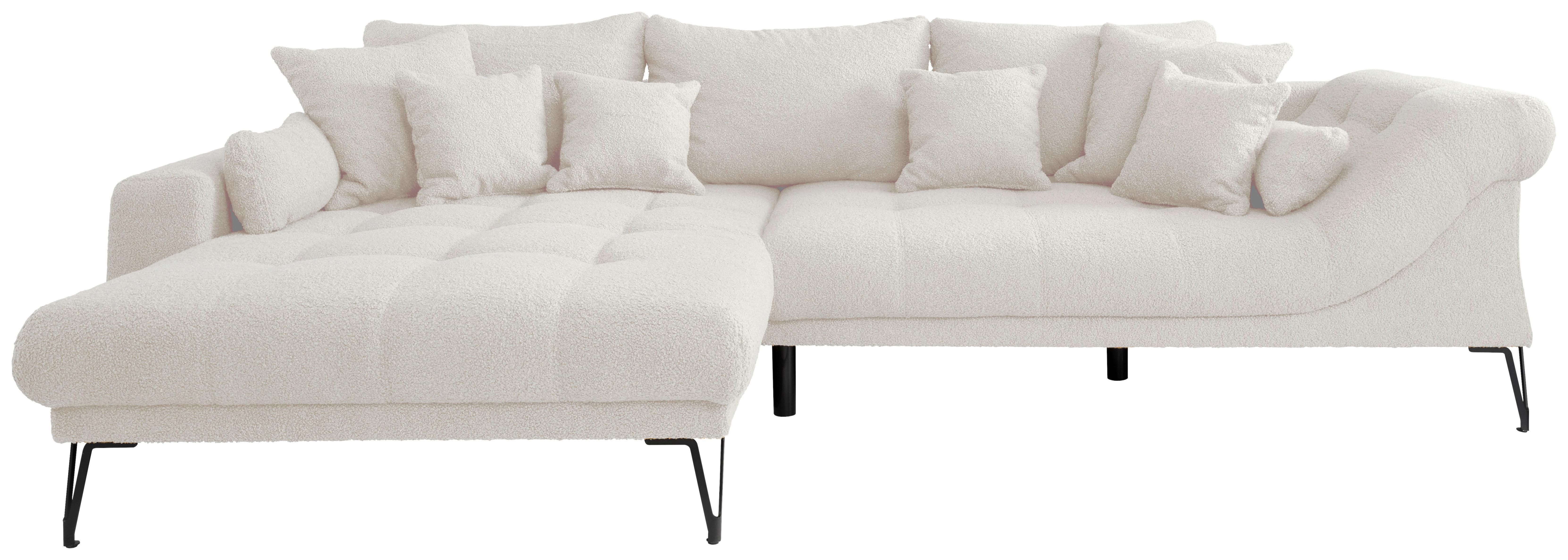 Ecksofa mit Kissen Garda Weiß Teddystoff - Schwarz/Weiß, Design, Textil (192/89/310cm) - Livetastic