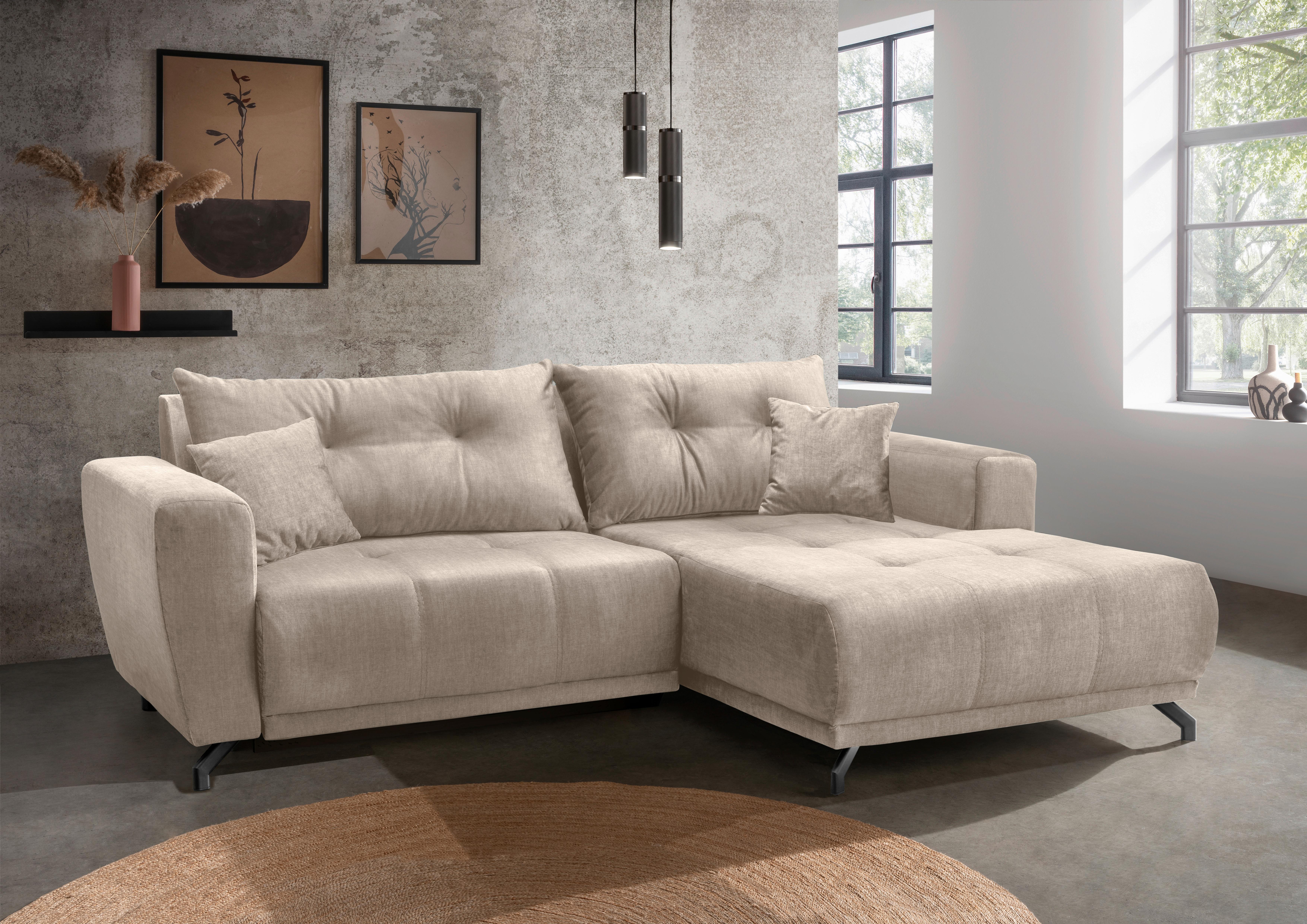 Ecksofa Restato, Creme S: 246x177 cm - Creme/Schwarz, MODERN, Textil (246/177cm) - MID.YOU