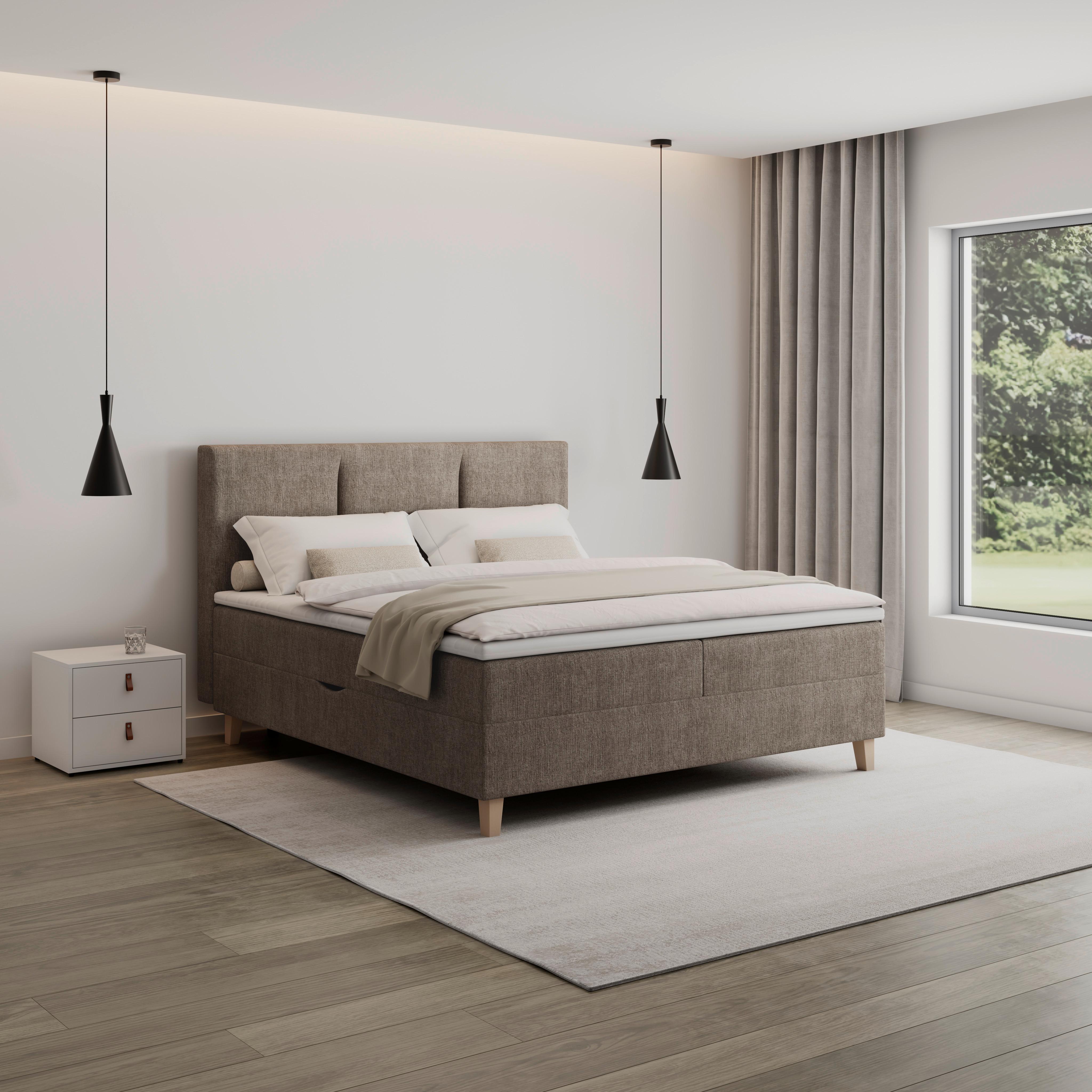 Boxspringová posteľ MONZA 180x200, hnedá - hnedá/farba duba, Modern, drevo/textil (180/200cm) - Bessagi Home