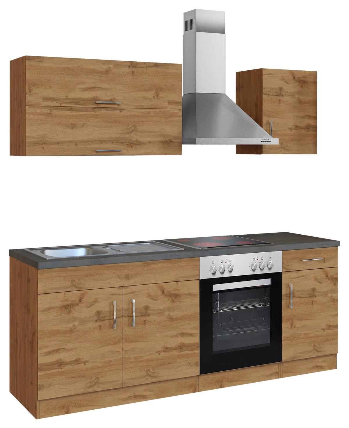 Küchenzeile Sorrento Mit Geräten B: 210 cm Eichefarben - Schieferfarben/Eiche Wotan, MODERN, Holzwerkstoff (210cm) - Held