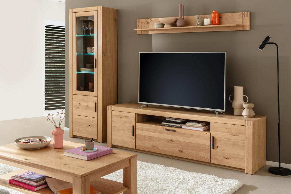 Wohnwand Prag - Eichefarben, Design, Glas/Holz (283/203/50cm)