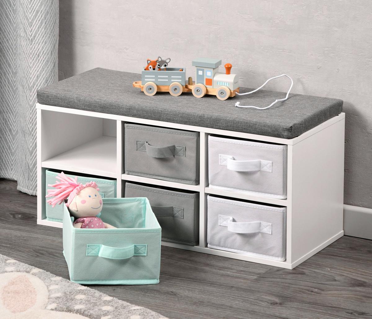 Kindersitzbank Grau / Türkis / Weiß Holz Dekor 68x29,5x33 cm - Türkis/Weiß, Basics, Holzwerkstoff (68/29,5/33cm) - Kesper