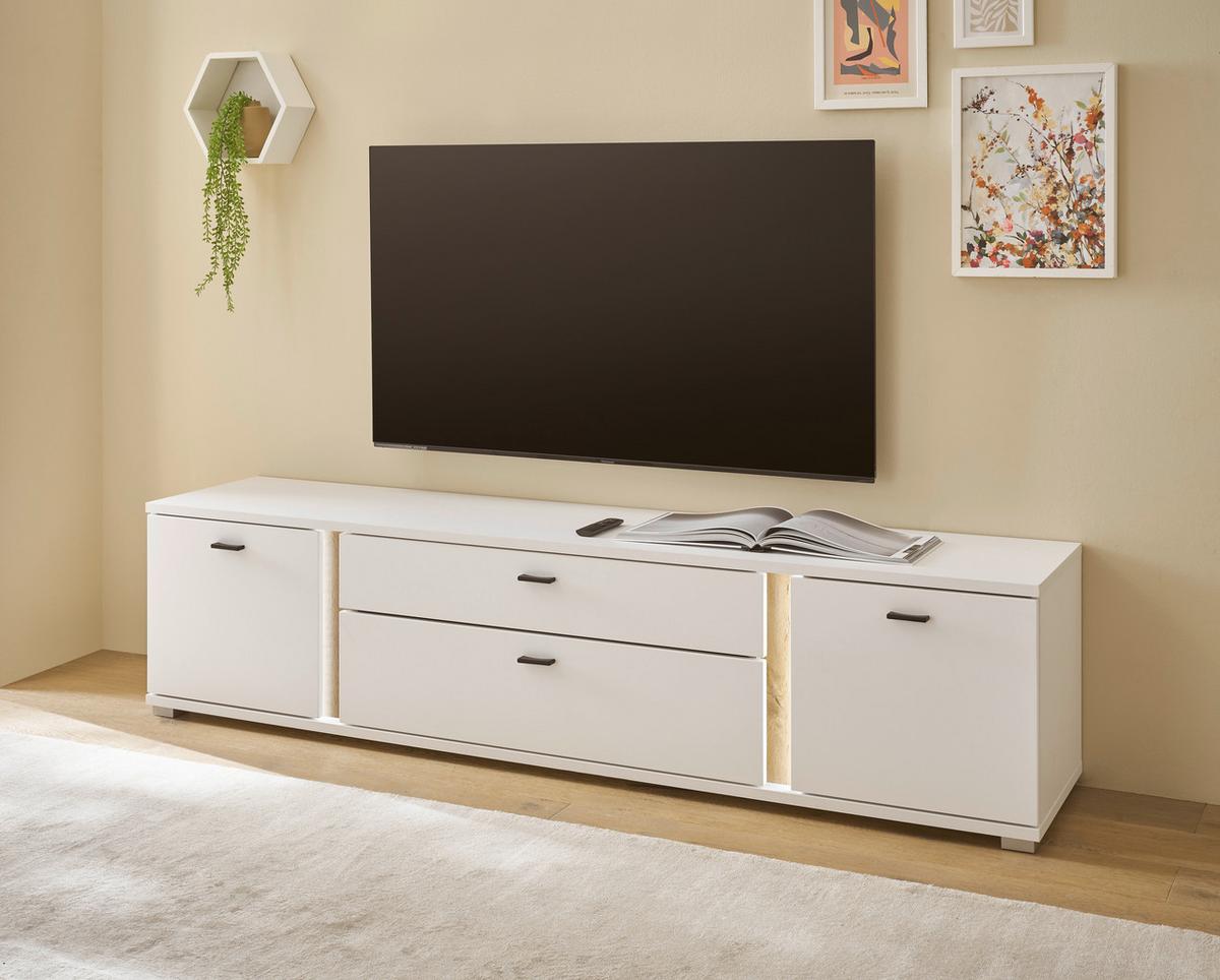 Lowboard Long Island Weiß/Eiche Wotan B: 200 cm - Silberfarben/Eiche Wotan, Design, Holzwerkstoff (200/45/42cm) - MID.YOU