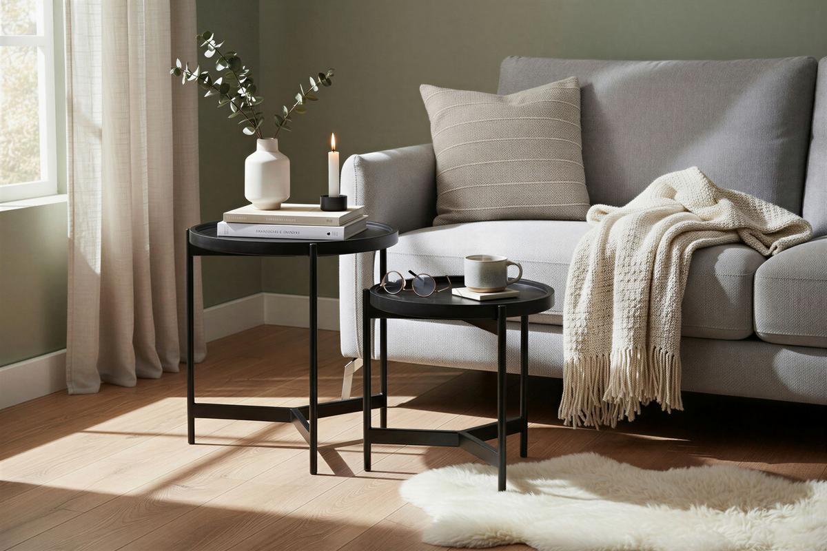 Beistelltischset Schwarz B: 45-35 Cm - Schwarz, Design, Holz/Metall (45-35/45-35/45-35cm) - MID.YOU