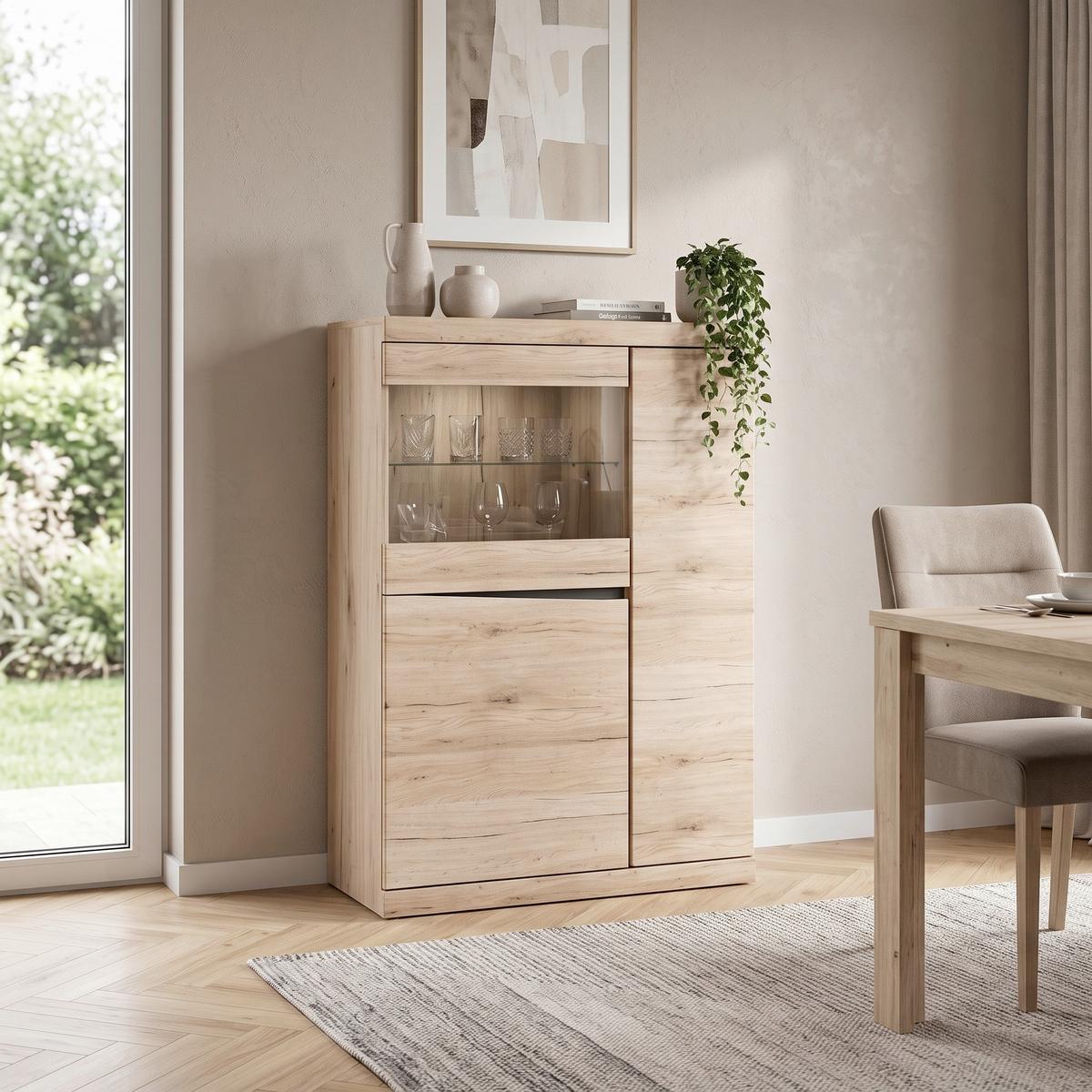 Komód Summer - San Remo tölgy, Modern, faalapú anyag/üveg (86/131/40cm) - Modern Living