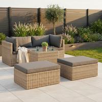 Loungegarnitur 4-tlg. Licosa Metall/kunststoff/glas/textil - Dunkelgrau/Grau, KONVENTIONELL, Glas/Kunststoff (88/65/68cm) - Gardenson