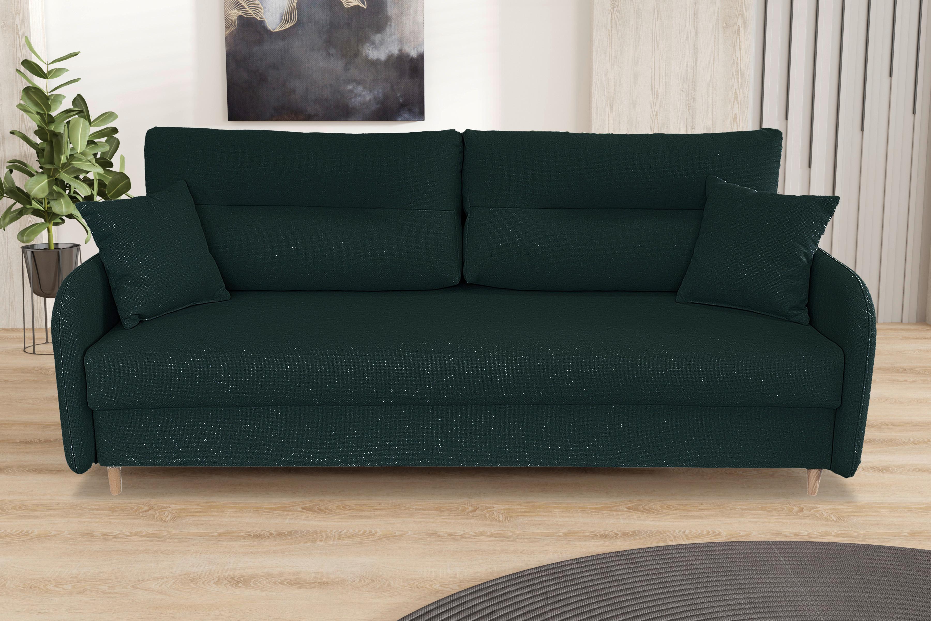 Schlafsofa mit Bettkasten Vero Grün B: 206 cm - Schwarz/Naturfarben, Design, Textil (206/88/93cm) - MID.YOU