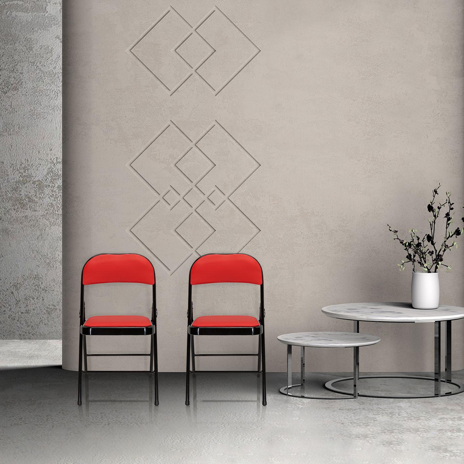 Klappstuhl Tudela Pu Rot/schwarz Lederlook - Rot/Schwarz, Basics, Textil/Metall (44/80/49cm) - MID.YOU