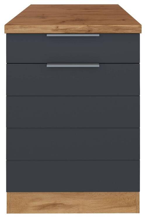 Küchenschrank mit modernen Fronten in Grau und mit Querrillen