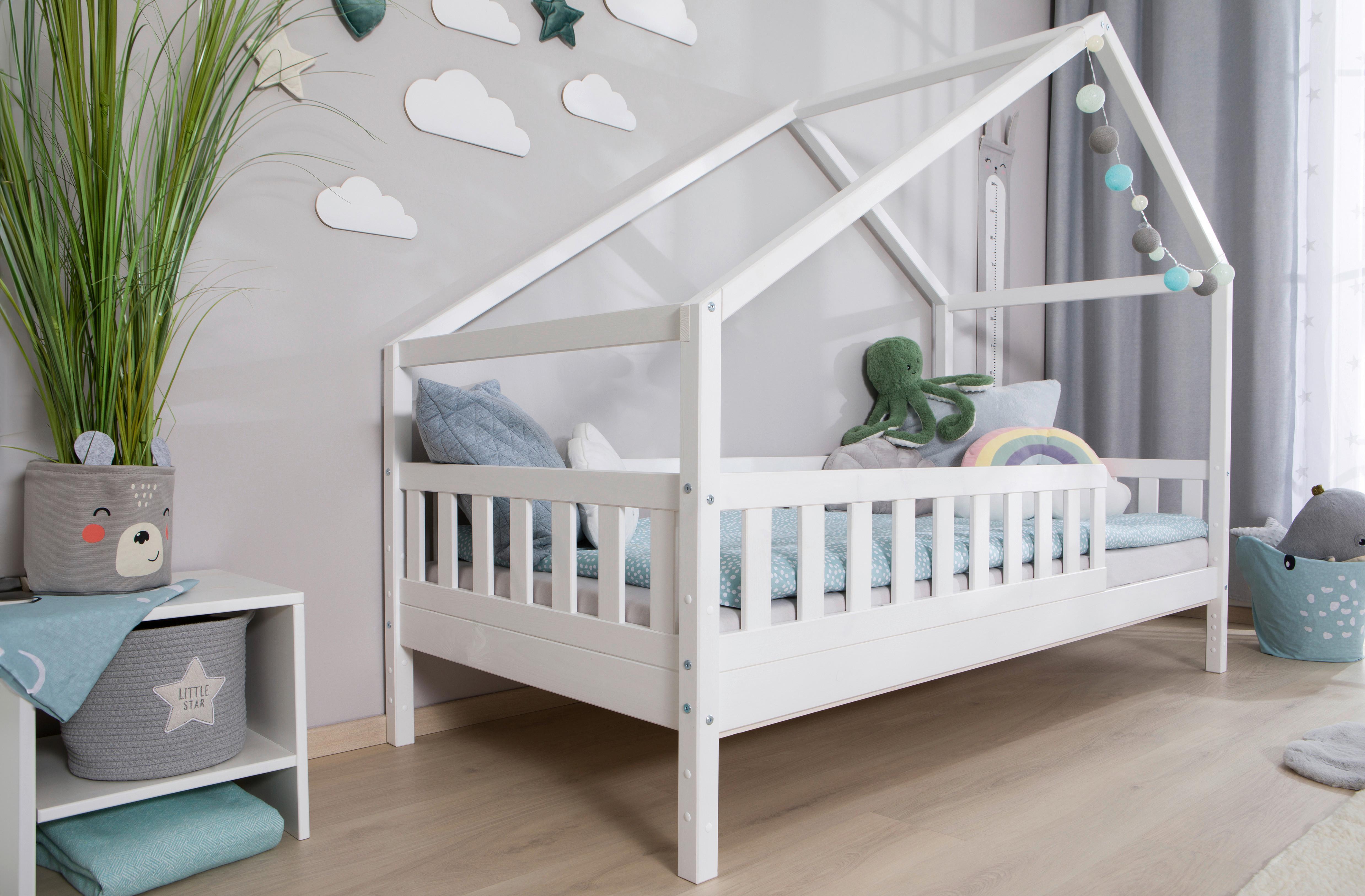 Hausbett Lou Weiß 120 cm - Weiß/Naturfarben, MODERN, Holz (120/200cm) - MID.YOU