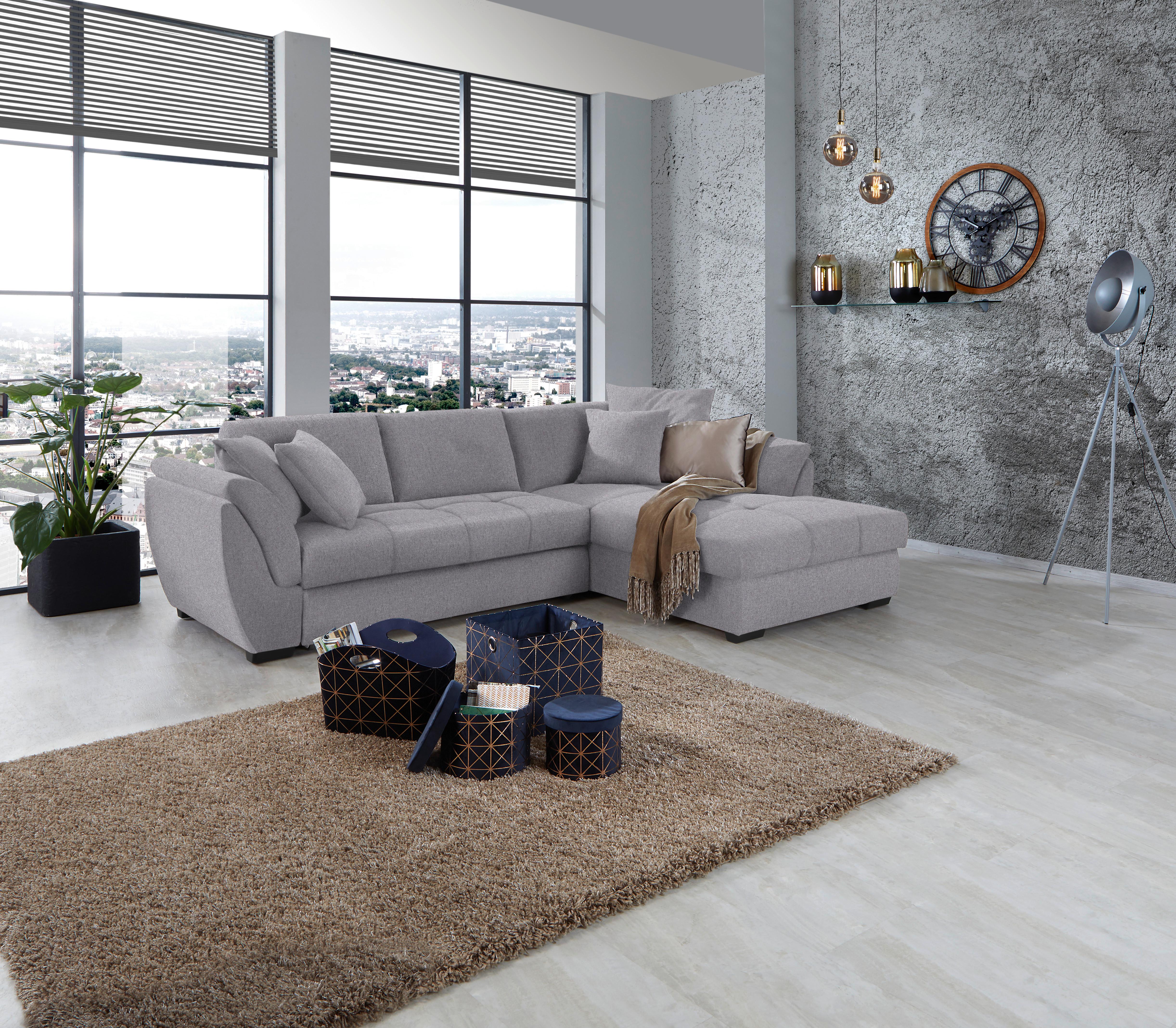Ecksofa mit Schlaffunktion Berisso, Webstoff - Schwarz/Grau, Design, Textil (278/187cm) - Ondega