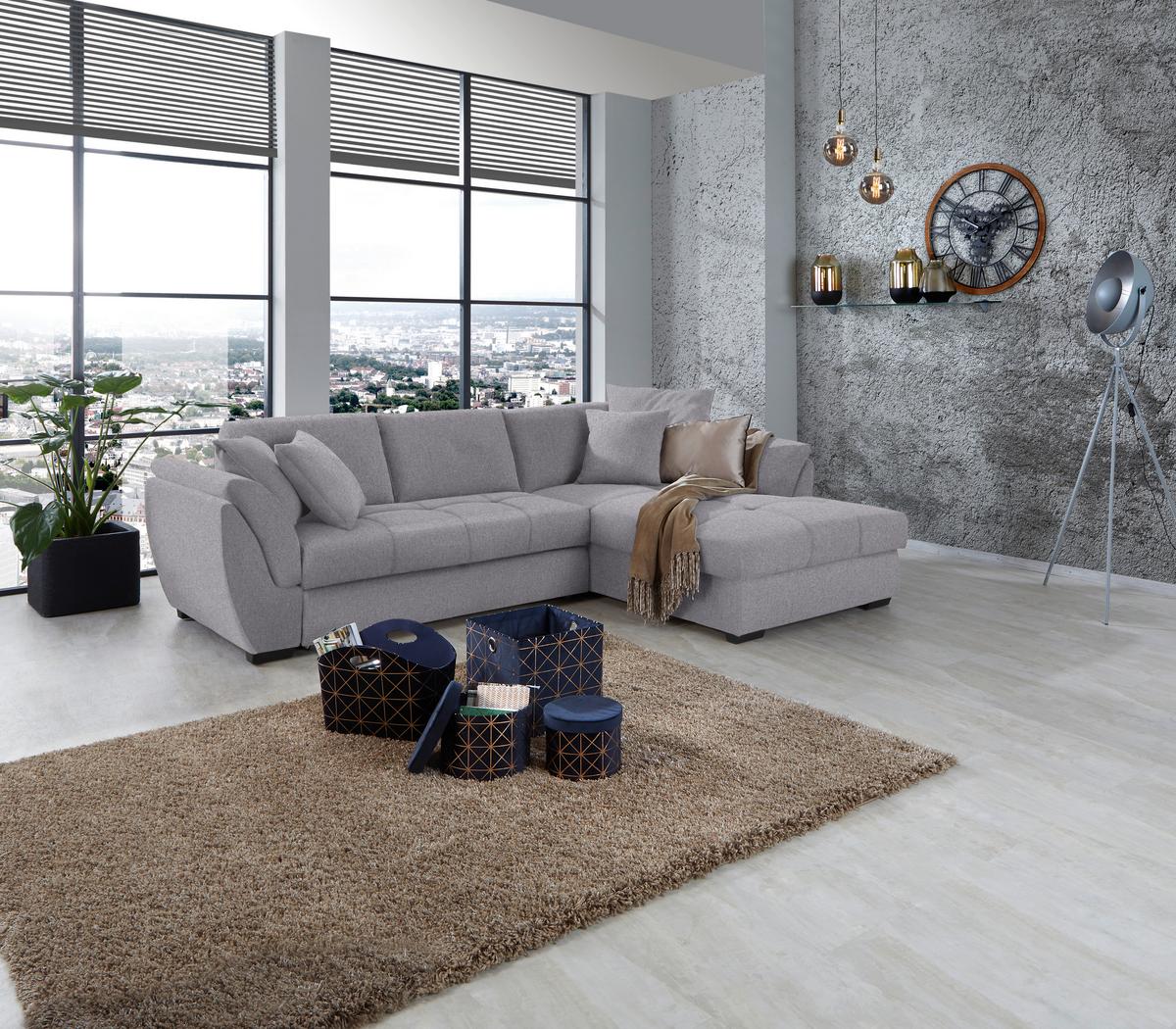 Ecksofa mit Schlaffunktion Berisso, Webstoff - Schwarz/Grau, Design, Textil (278/187cm) - Ondega