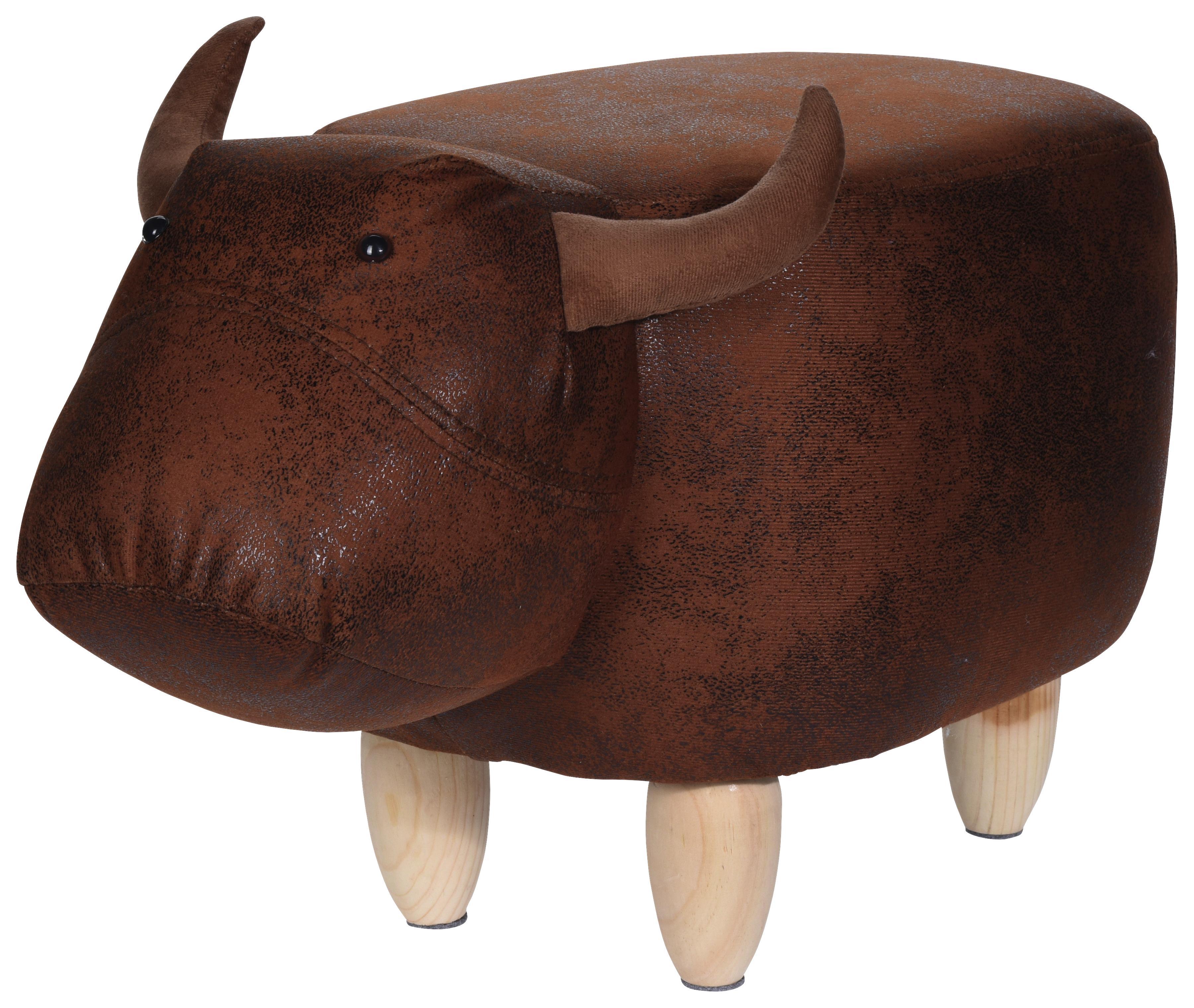 Tier Hocker Bull - Naturfarben/Braun, Design, Holz/Textil (61/28,5/23,5cm)