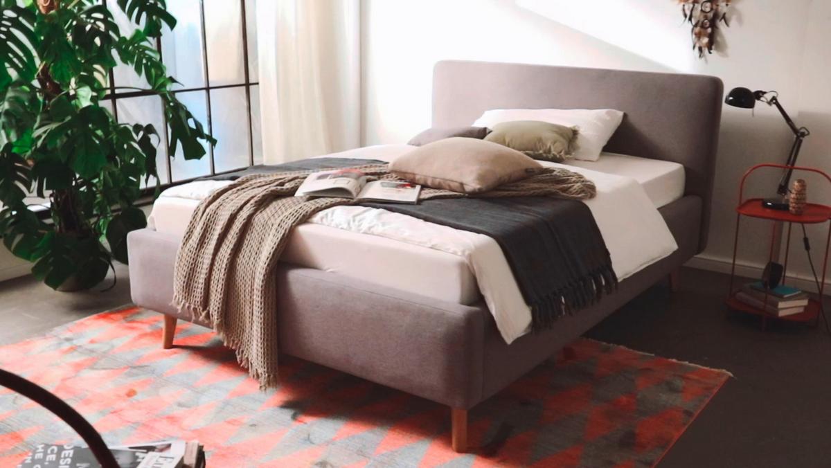 Polsterbett Mattis 160x200cm Hellgrau, Inkl. Bettkasten - Eichefarben/Hellgrau, Design, Holz/Textil (160/200cm) - Livetastic