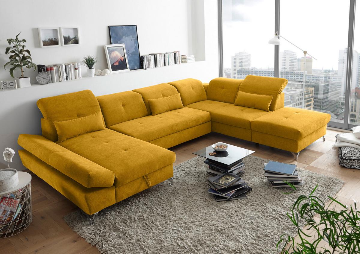 Ecksofa Melfi Gelb U: 168 cm - Gelb/Silberfarben, MODERN, Textil (168/350/245cm) - MID.YOU
