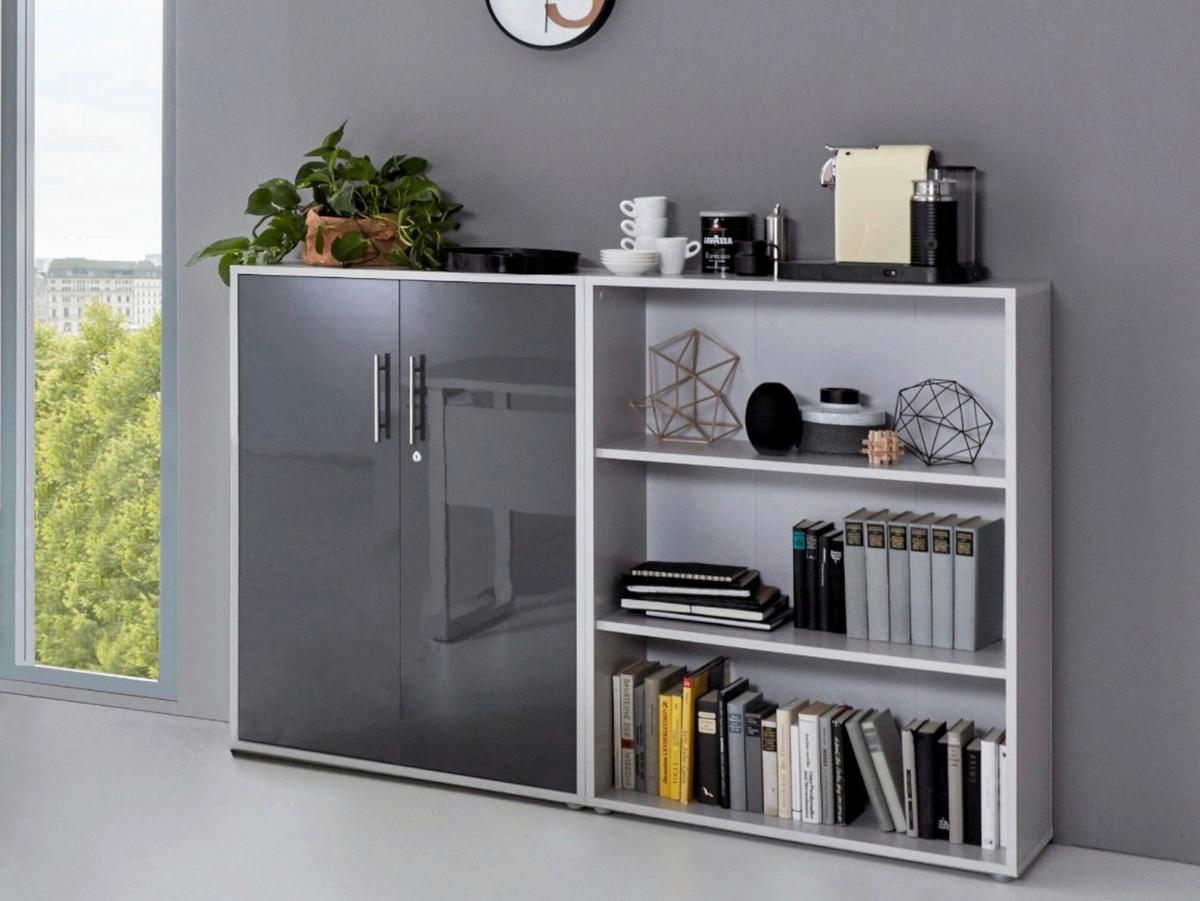 Büro Office Edition Grau/anthrazit Hochglanz - Anthrazit Hochglanz/Grau, MODERN, Holzwerkstoff/Metall - MID.YOU