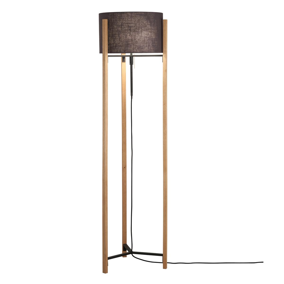 Stehleuchte 40516 Shine-Wood - Schwarz/Grau, Natur, Holz/Textil (45/152-160cm) - Fischer & Honsel