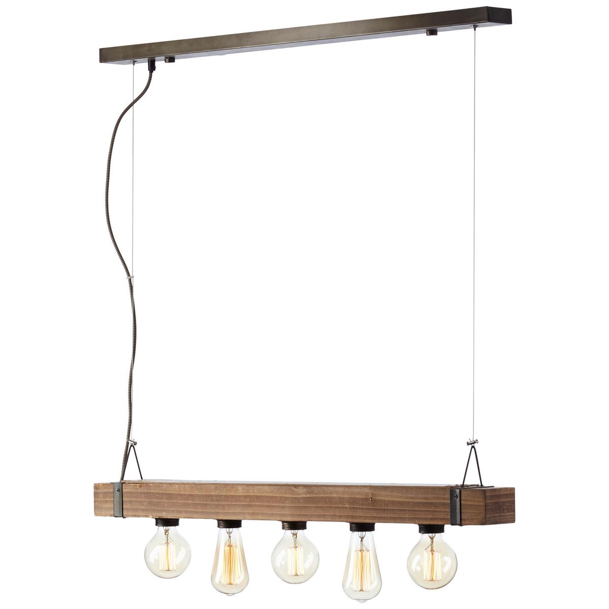 Hängeleuchte Woddhill H: 110cm 5-Flammig, Holz/Metall - Schwarz, Natur, Holz/Metall (80/8/110cm) - Brilliant