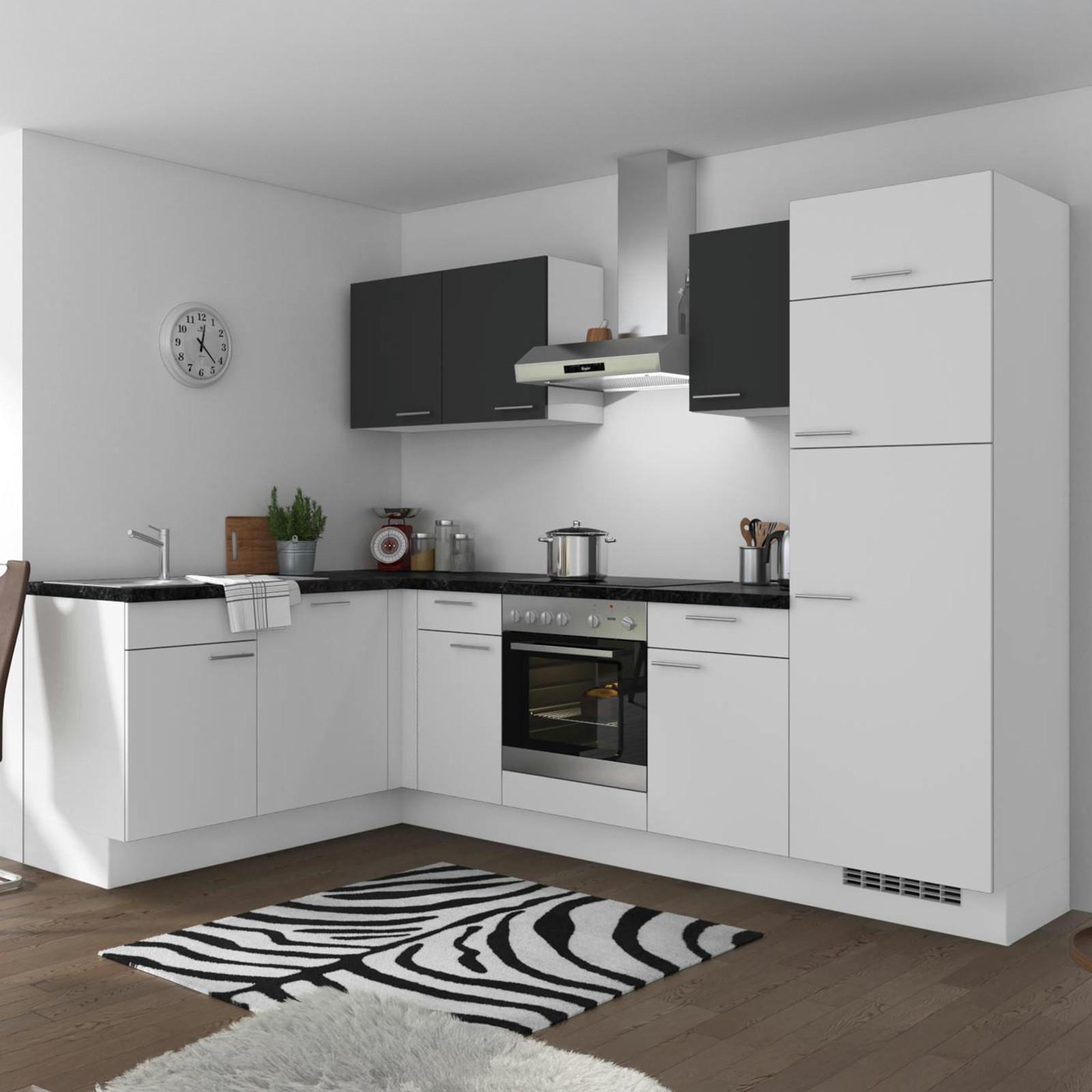 Eckküche Pn 80 mit Geräten 175x275 cm Grafit/Weiß - Graphitfarben/Schwarz, Trend, Holzwerkstoff (175/275cm) - Pino