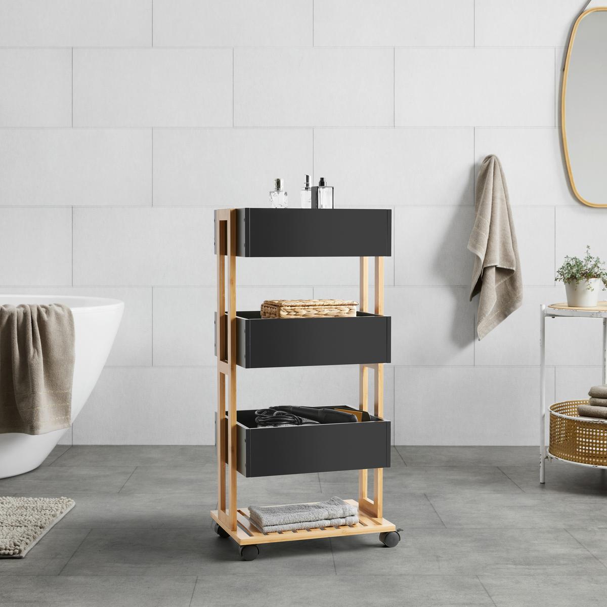 Univerzální vozík ANNI -EXKLUSIV- - černá/přírodní barvy, Moderní, kompozitní dřevo/plast (41,5/88/31,5cm) - Mömax