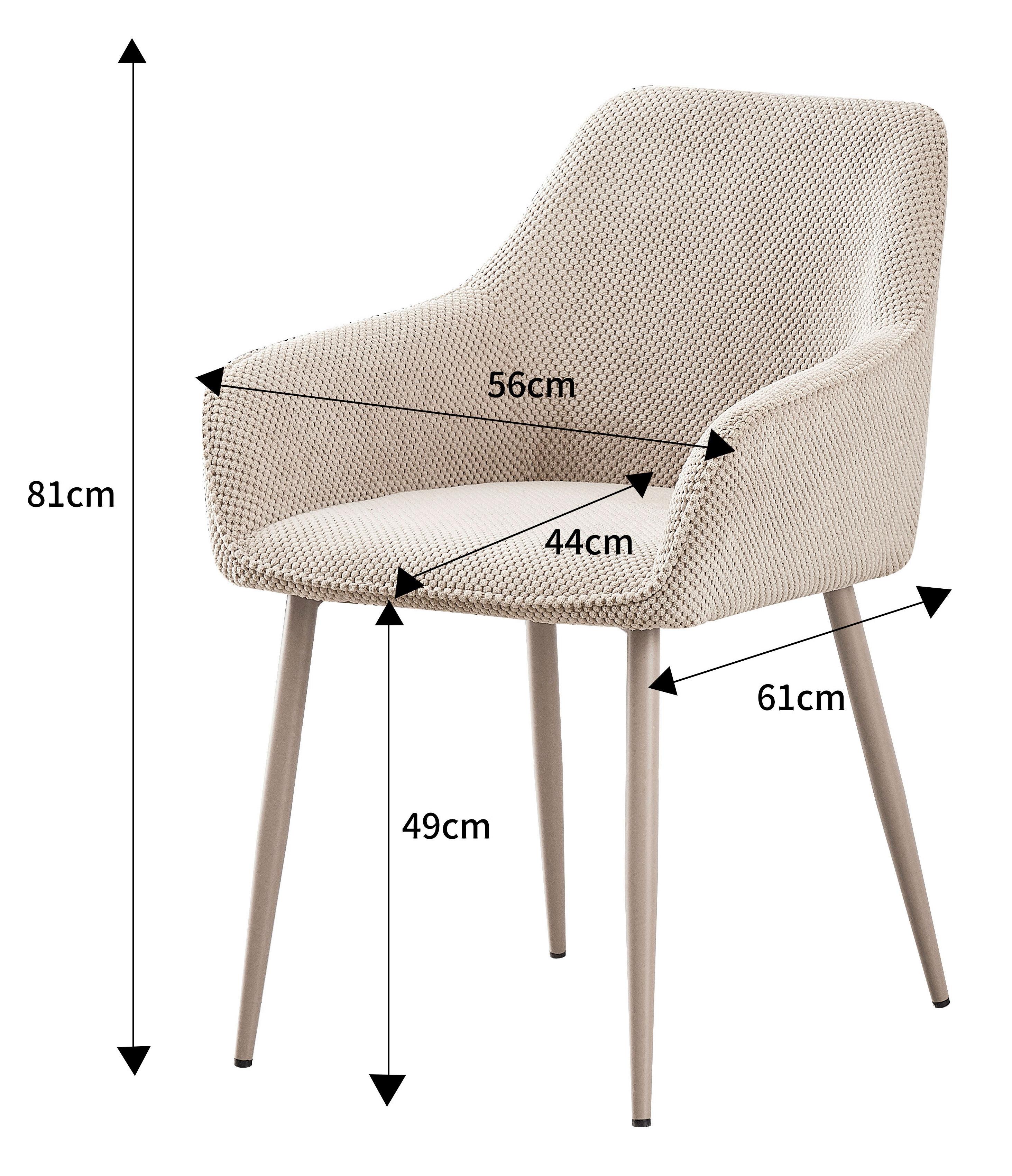 Armlehnstuhl Cora Creme Gepolstert - Beige/Creme, MODERN, Textil/Metall (56/81/62cm) - MID.YOU
