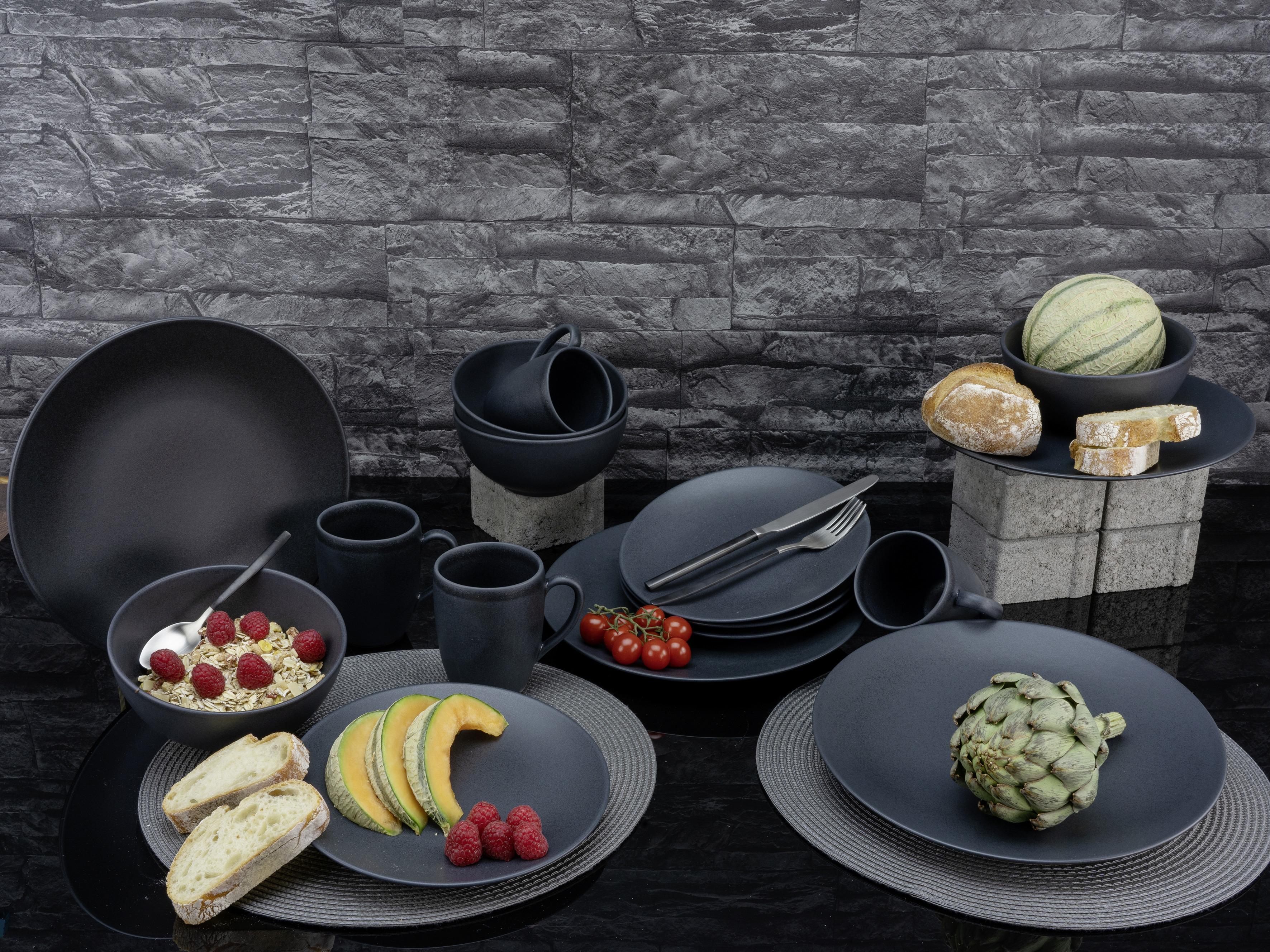 Kombiservice Keramik 4 Personen Geschirr Set Schwarz - Schwarz, Trend, Keramik - Creatable