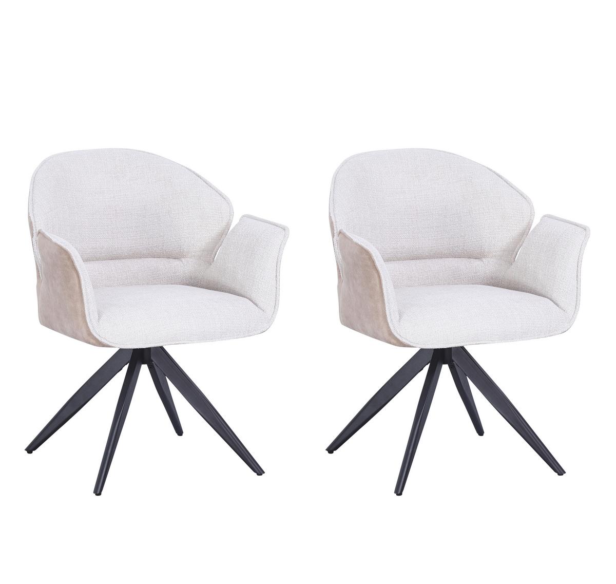 Armlehnstuhl Hilda Beige drehbare Sitzfläche 2er-Set - Beige/Schwarz, MODERN, Textil/Metall (61/81/60cm) - MID.YOU