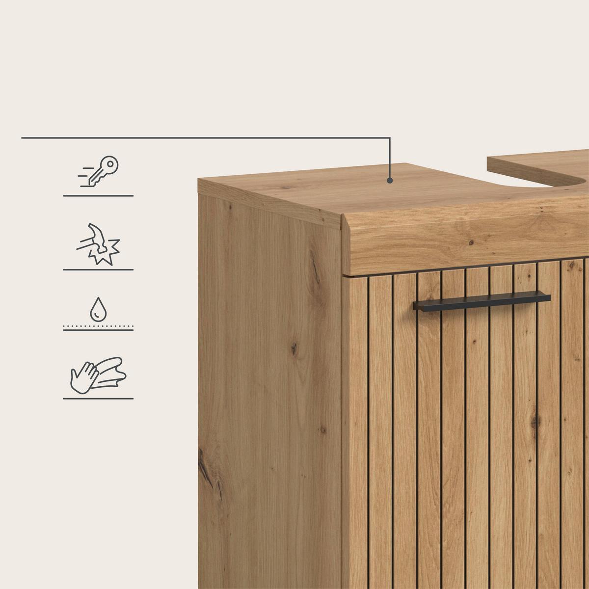 Badezimmer Scout Eiche Artisan Dekor B: 134cm - Schwarz/Eiche Artisan, Trend, Glas/Holzwerkstoff (134cm) - MID.YOU