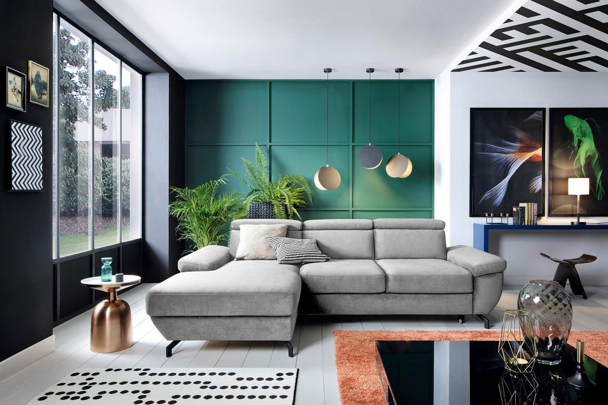 Ecksofa Rima - Silberfarben, MODERN, Textil (182/262cm) - Trendmanufaktur