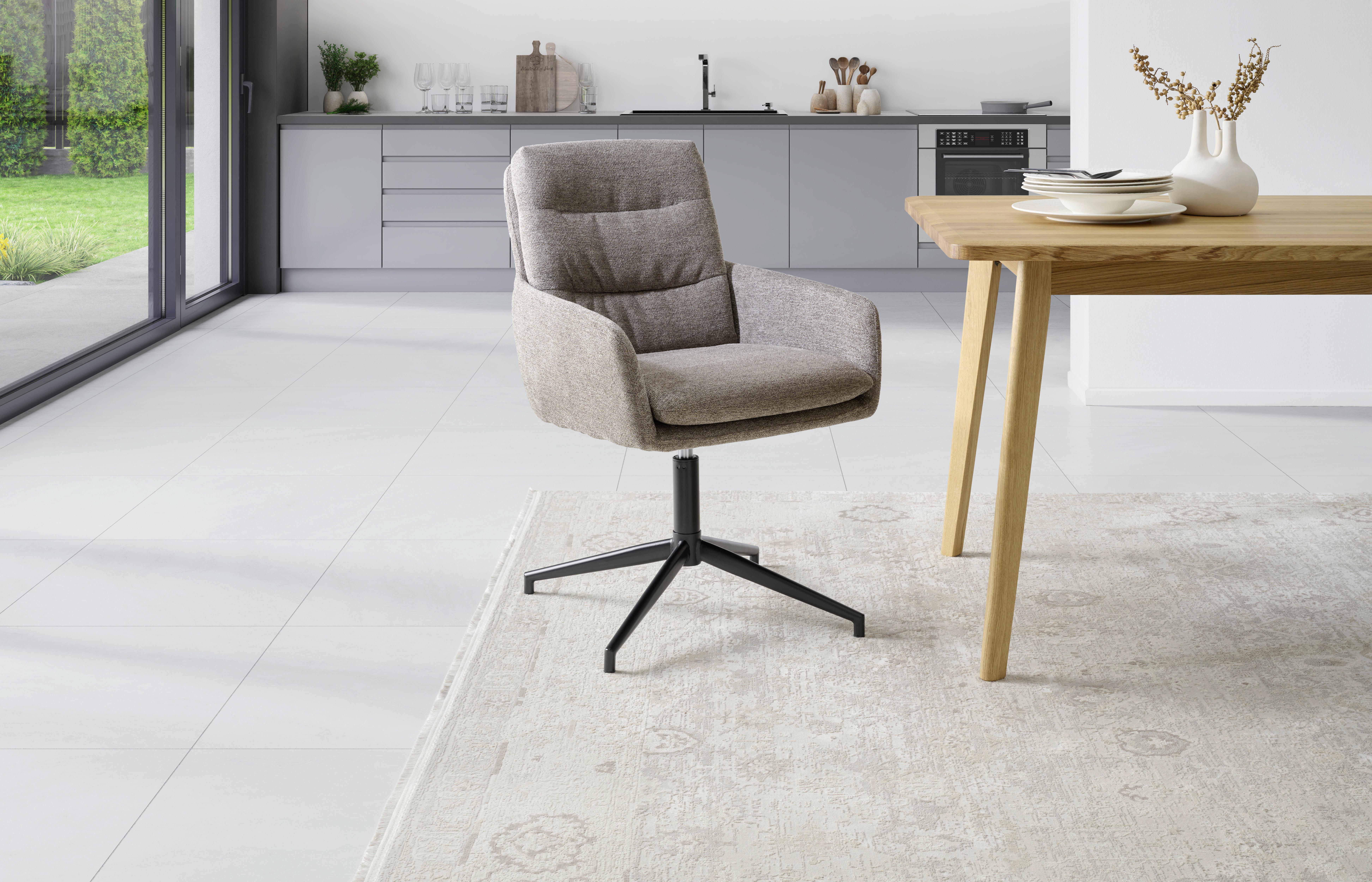 Armlehnstuhl Patrice Braun, Sitzfl. 360° drehbar - Schwarz/Braun, Design, Holz/Textil (57/88/67cm) - MID.YOU