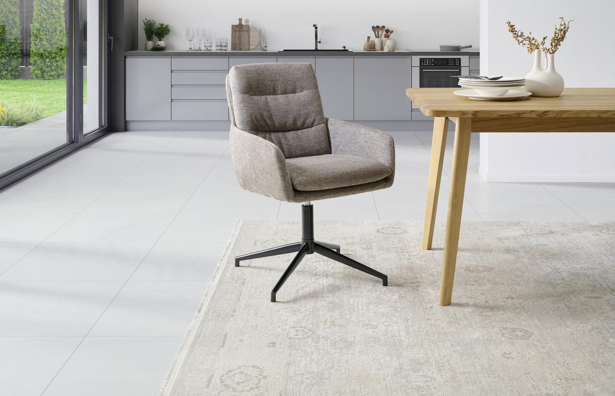 Armlehnstuhl Patrice Braun, Sitzfl. 360° Drehbar - Schwarz/Braun, Design, Holz/Textil (57/88/67cm) - MID.YOU