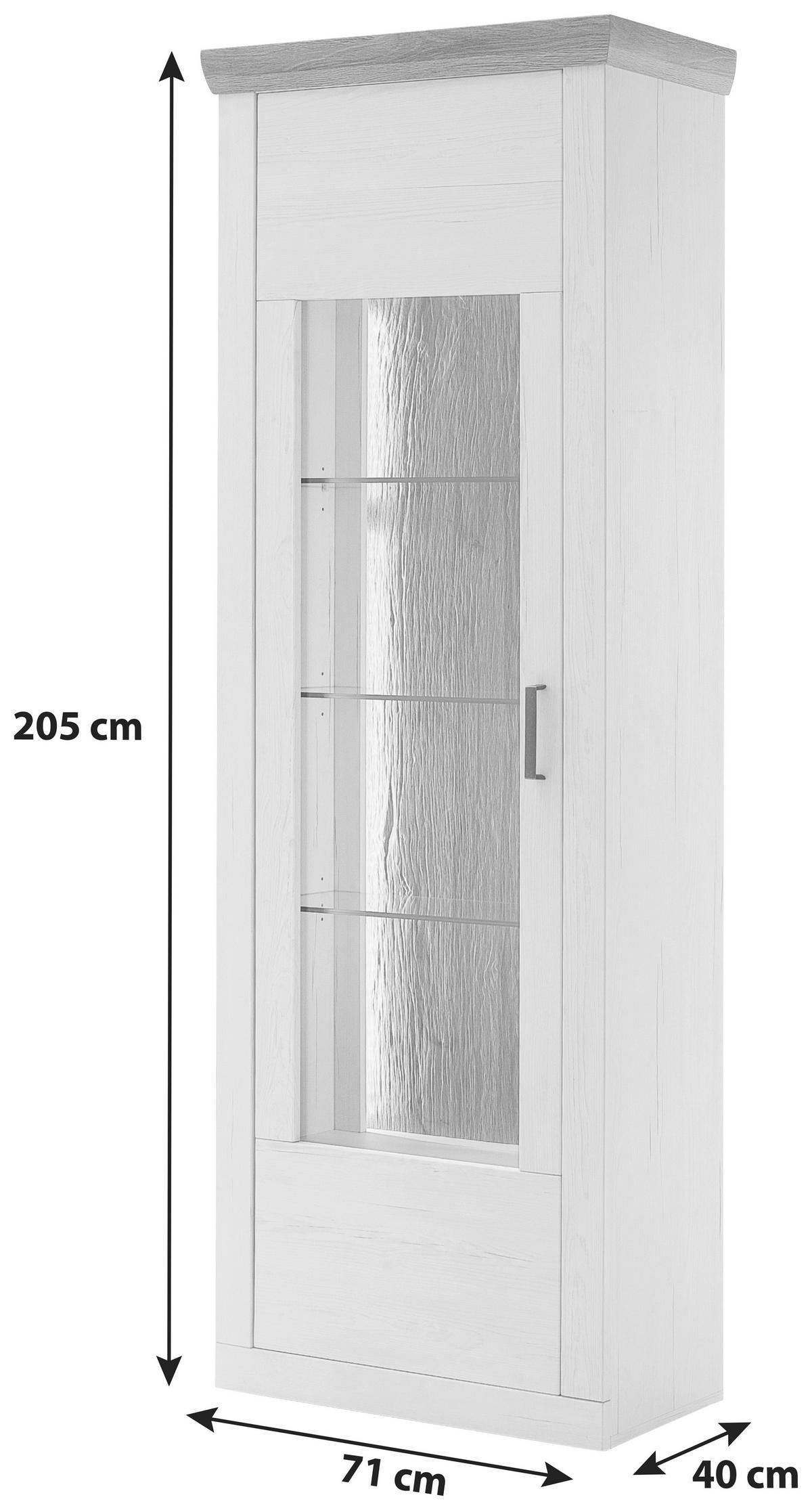 Vitrine Madrid B: 71 cm Eichefarben/Pinienfarben - Eichefarben/Schwarz, Design, Glas/Holzwerkstoff (71/205/40cm) - MID.YOU