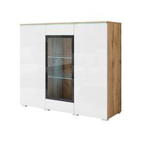 Highboard 120cm Vera Weiß Hochglanz/Wotan Eiche - Weiß Hochglanz/Eiche Wotan, Trend, Glas/Holzwerkstoff (120/103,3/39,5cm) - P & B