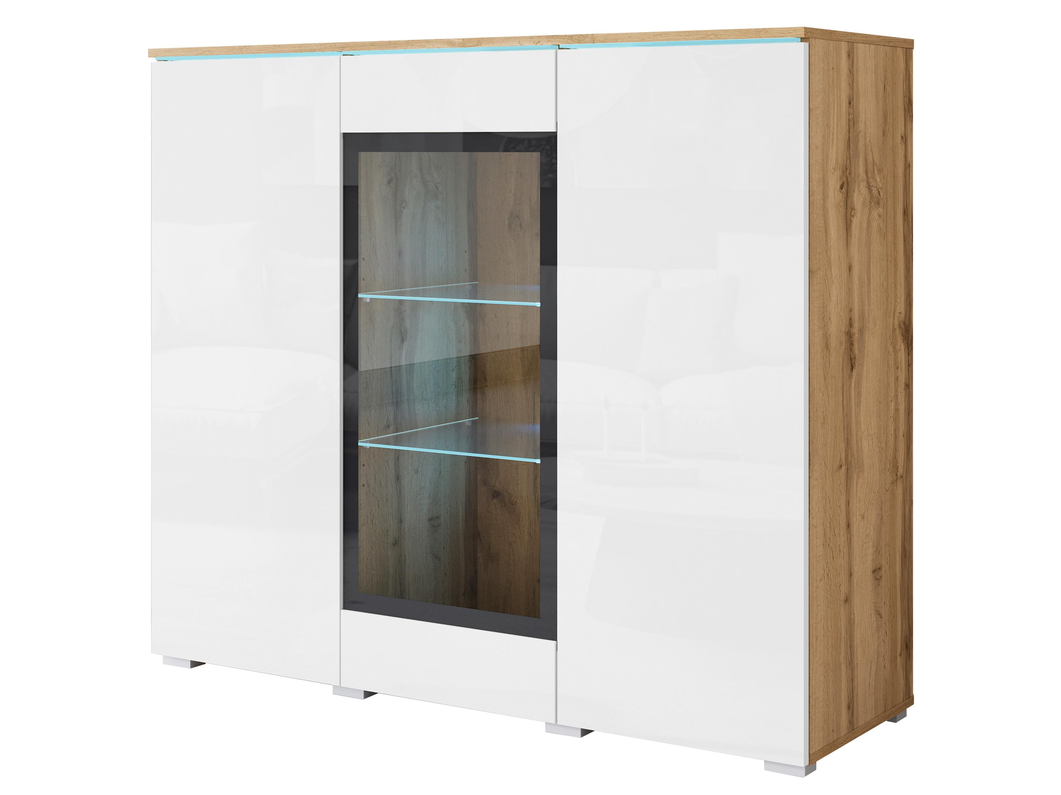 Highboard 120cm Vera Weiß Hochglanz/Wotan Eiche