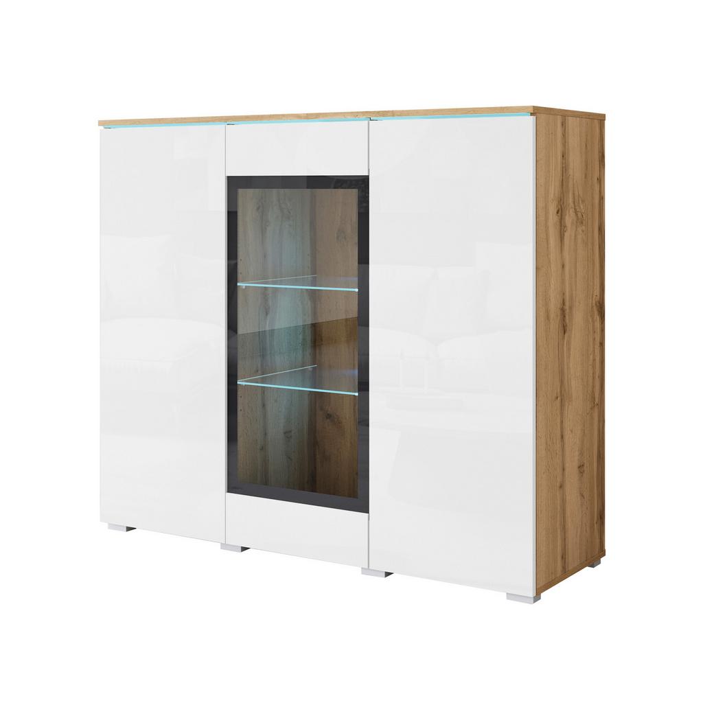 Highboard 120cm Vera Weiß Hochglanz/Wotan Eiche