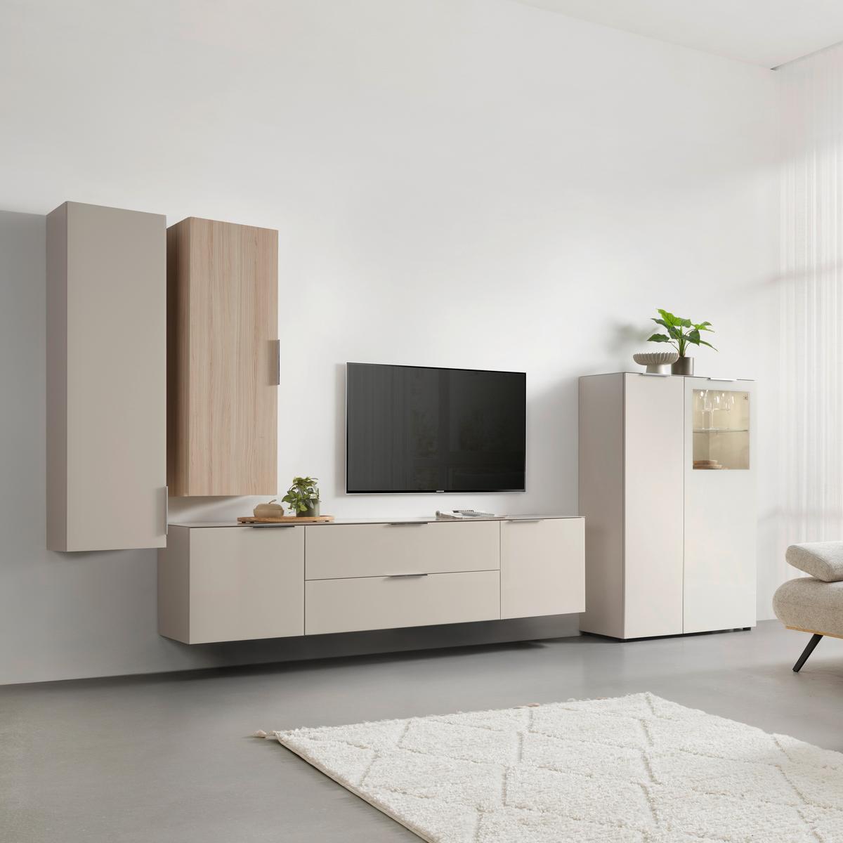 Závěsná skřiňka SIENA dekor dub Riva - barvy dubu/barvy chromu, Moderní, kov/kompozitní dřevo (45/125/32cm) - Premium Living