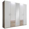 Drehtürenschrank Mit Spiegel 225cm Fly, Weiß/ Eichendekor - Eichefarben/Weiß, Design, Glas/Holzwerkstoff (225/210/58cm) - MID.YOU