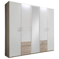 Drehtürenschrank Mit Spiegel 225cm Fly, Weiß/ Eichendekor - Eichefarben/Weiß, Design, Glas/Holzwerkstoff (225/210/58cm) - MID.YOU
