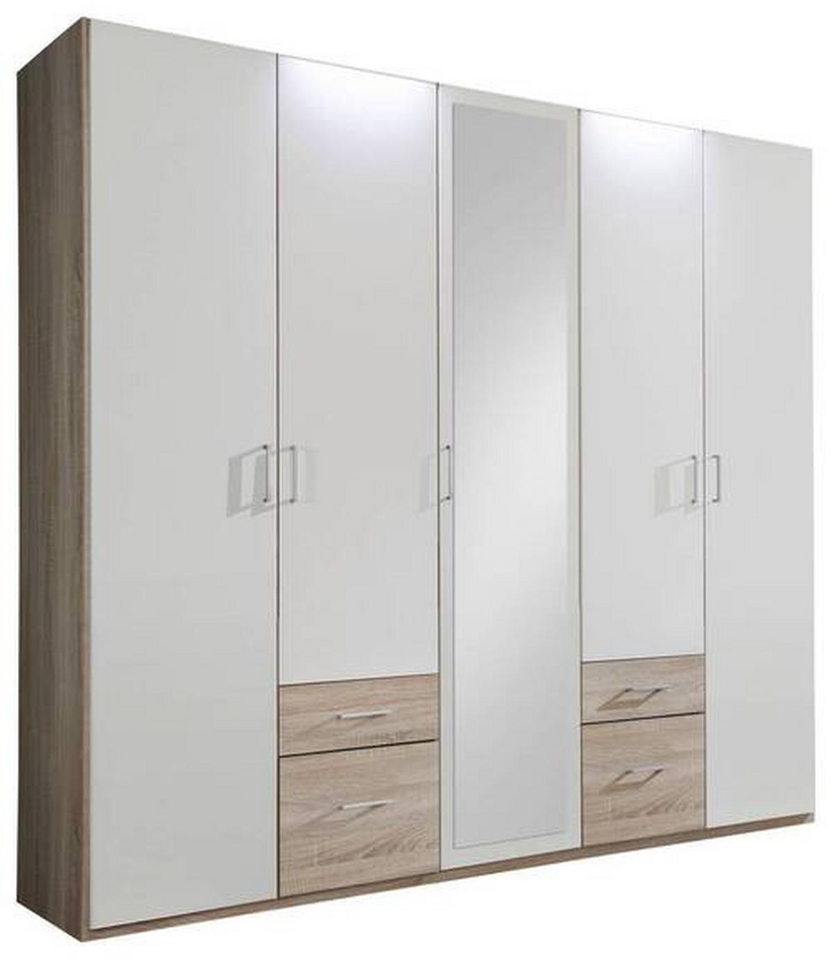 Drehtürenschrank Mit Spiegel 225cm Fly, Weiß/ Eichendekor - Eichefarben/Weiß, Design, Glas/Holzwerkstoff (225/210/58cm) - MID.YOU