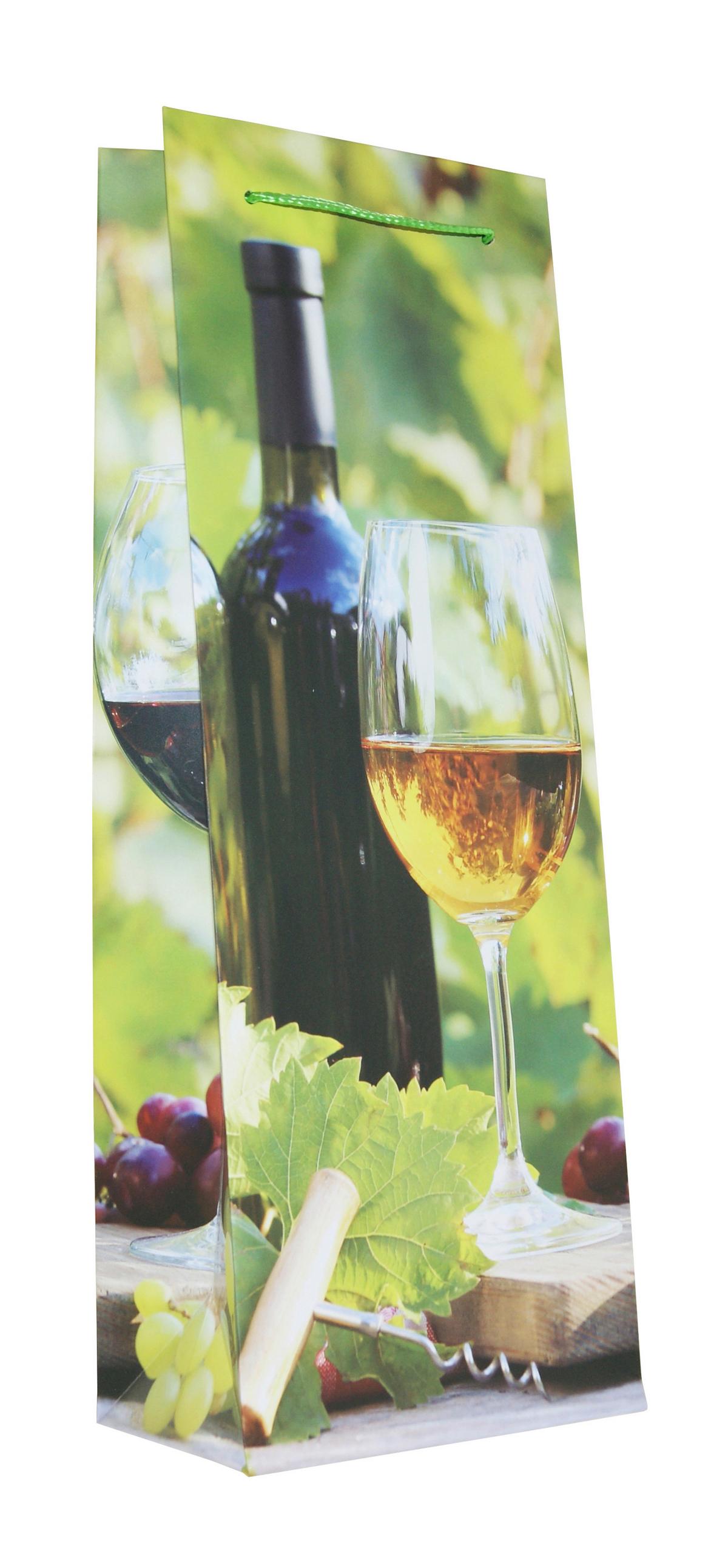 Geschenktasche Weinmmotive Karton 30x36 cm mit Tragegriff - Blau/Rotbraun, Basics, Karton (30/36/12,5cm)