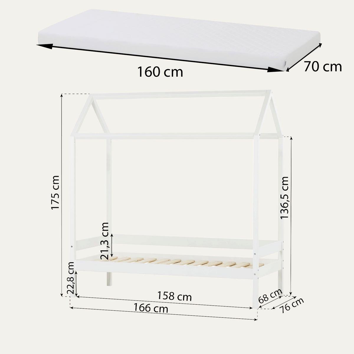 Hausbett Eco Comfort Weiß, Lf: 70x160 Cm - Weiß/Naturfarben, MODERN, Holz (70/160cm) - MID.YOU