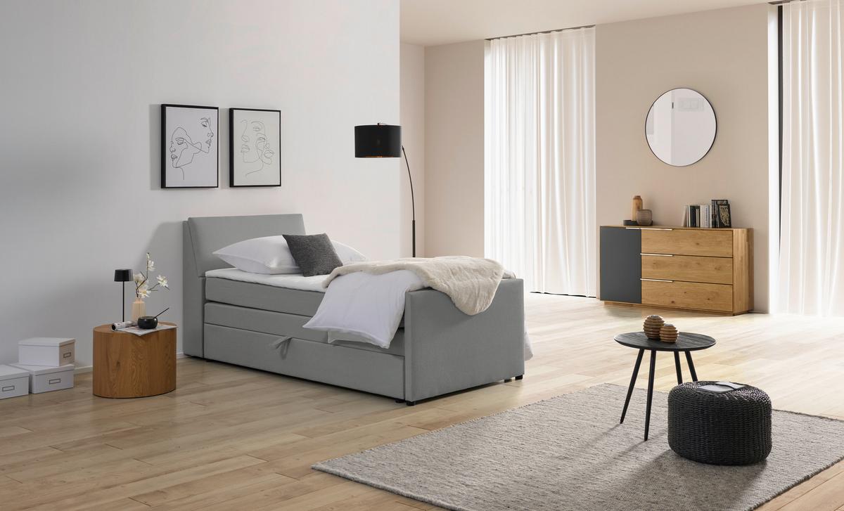 Boxspringbett Mit Bettkasten Nida 120x200 Cm Grau - Schwarz/Grau, MODERN, Holz/Textil (120/200cm) - MID.YOU