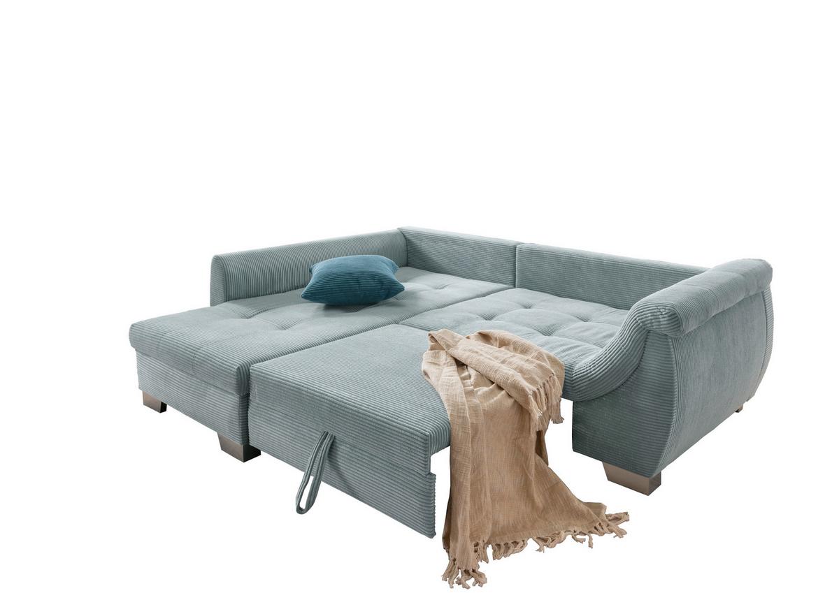 Ecksofa mit Schlaffunktion Flora Blau Cord - Blau/Silberfarben, Design, Textil (190/250cm) - MID.YOU