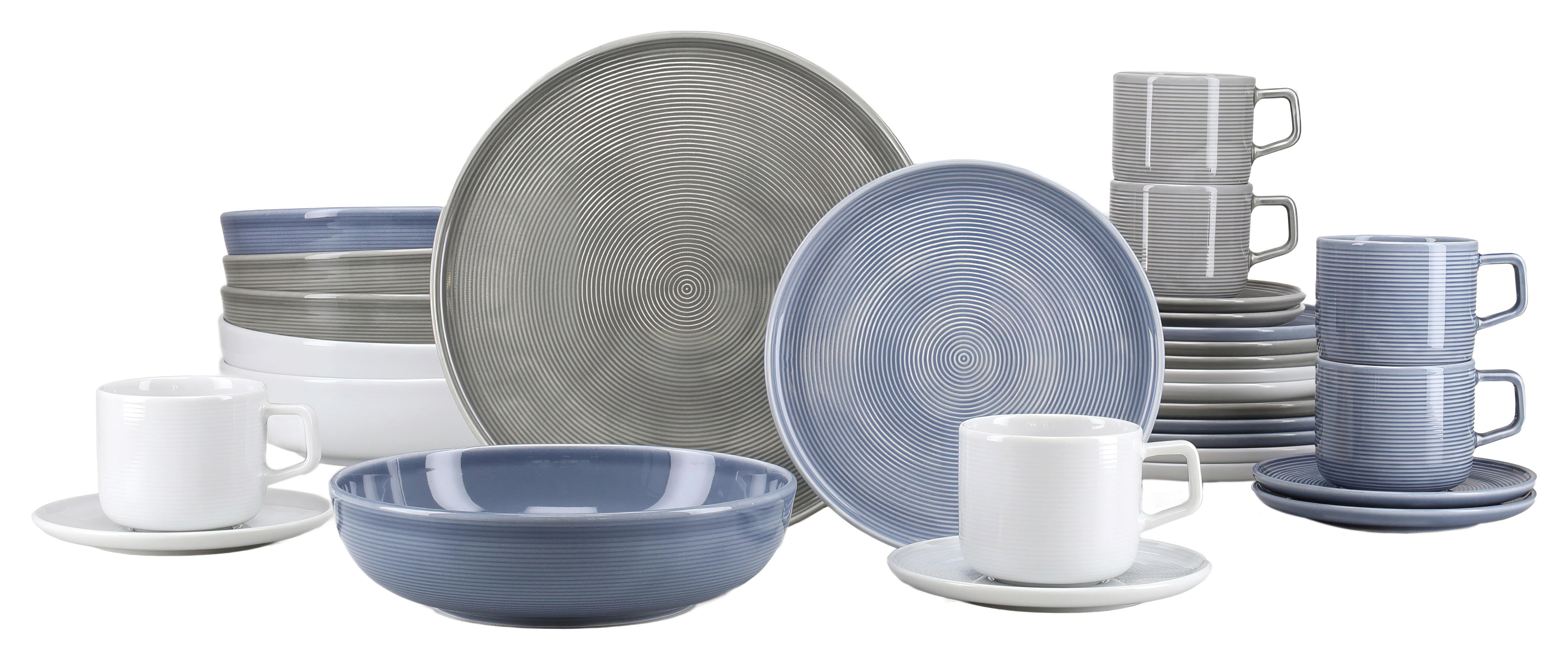 Kombiservice 30-Teilig. Porzellan, multicolor - Graublau/Weiß, Basics, Keramik - Creatable