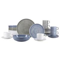 Kombiservice 30-Teilig. Porzellan, multicolor - Graublau/Weiß, Basics, Keramik - Creatable