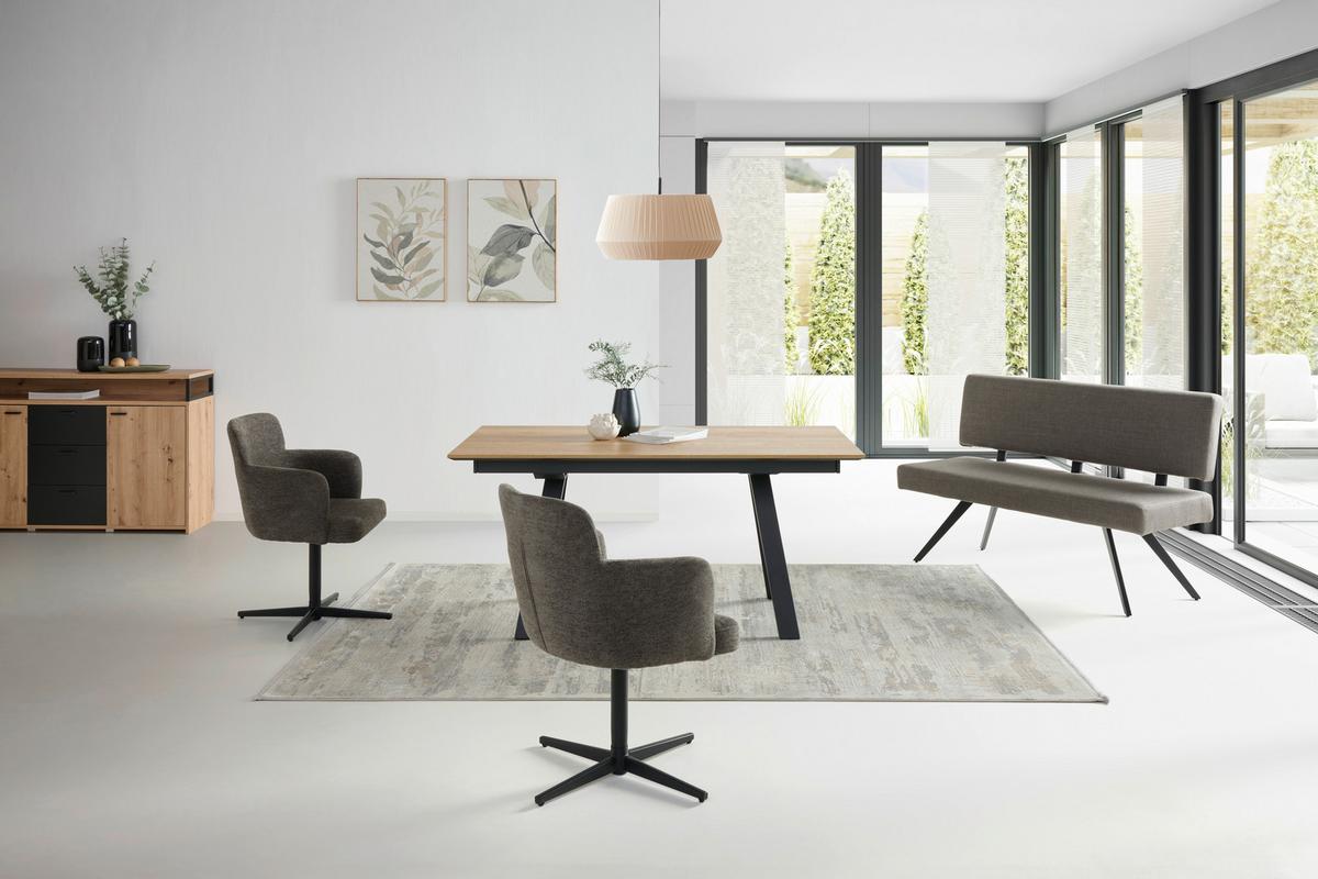 Sitzbank Andros mit Lehne Hellgrau, B: 140 cm - Hellgrau/Schwarz, KONVENTIONELL, Textil/Metall (140/90/62cm) - MID.YOU